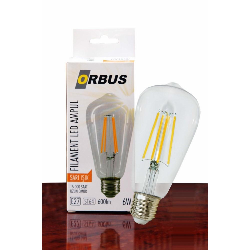  Orbus St64 6W Filament Bulb Clear E27 600Lm Ra80 220- 240V/50Hz Ampul - 2700K Sarı Işık
