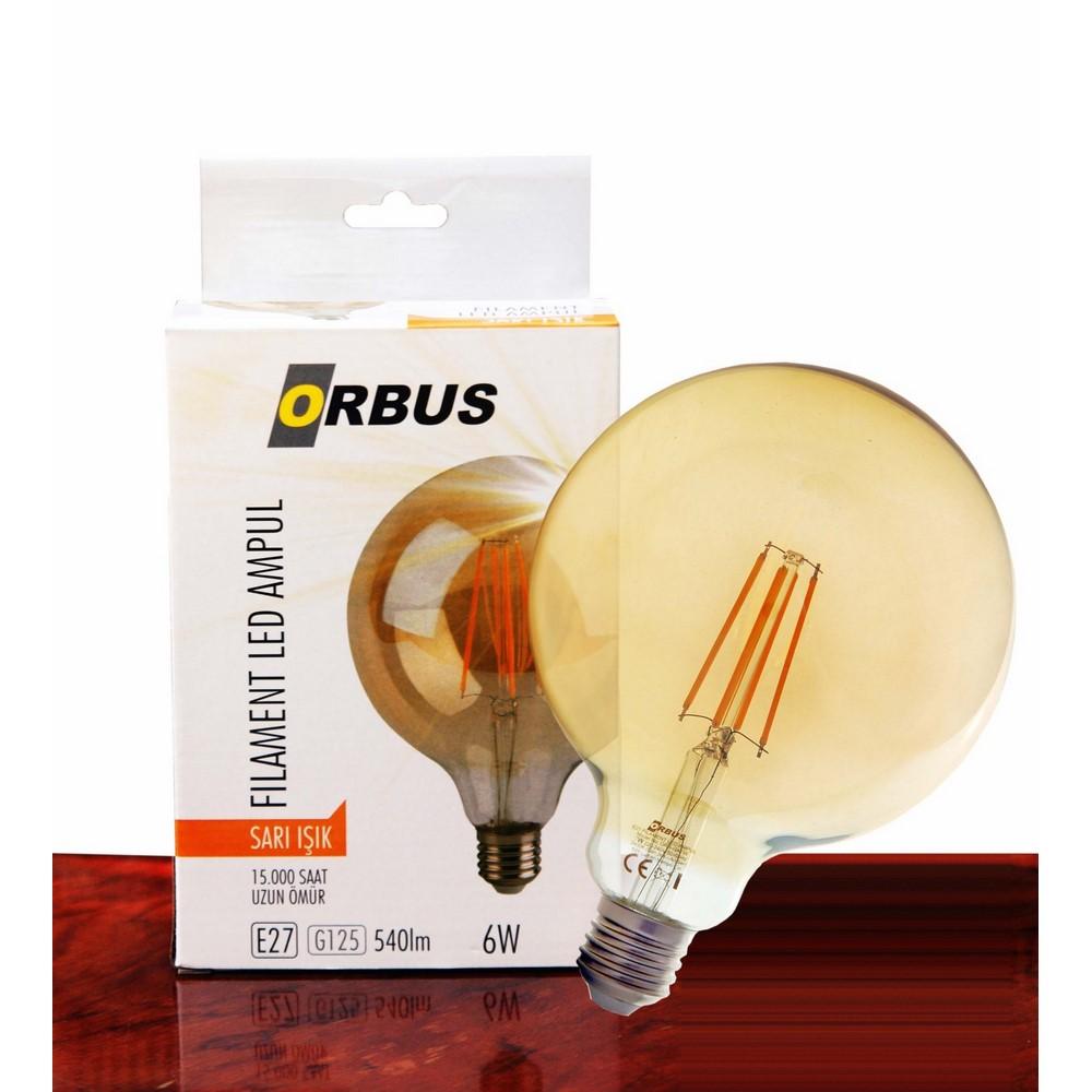  Orbus G125 6W Filament Bulb Amber E27 540Lm Ra80 220- 240V/50Hz Ampul - 2200K Sarı Işık