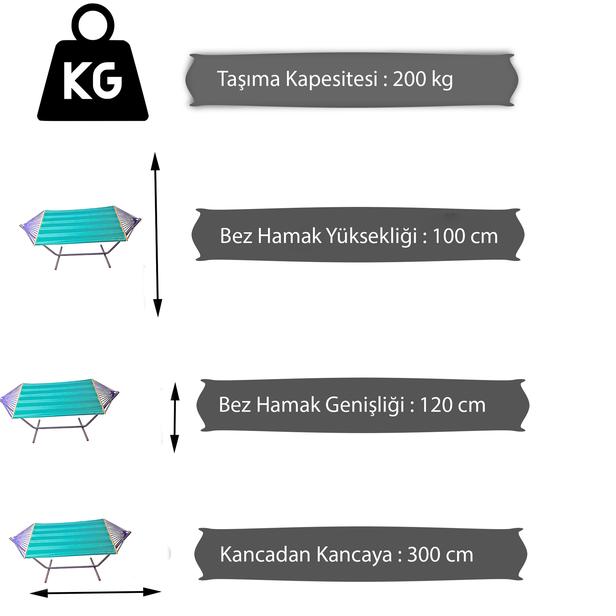 Altınoluk Ahşap Ayaklı Çift Kişilik Bez Hamak Set - Gökkuşağı Yeşil / Beyaz