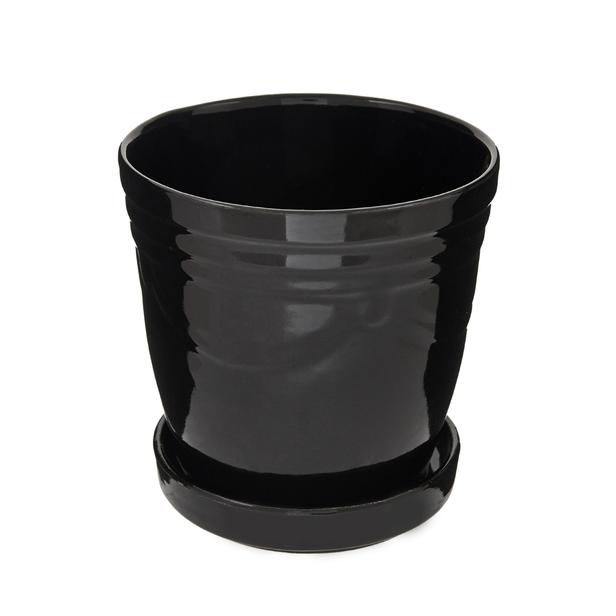  Ang Design Seramik Tabaklı Saksı - Siyah