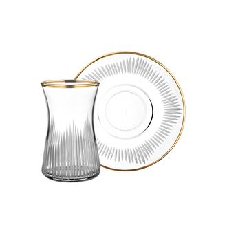 Öcl Kristal 12 Parça Çay Seti - Şeffaf / Gold - 165 ml