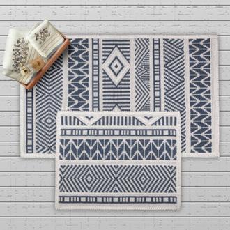 Nuvomon Bluenity Marina Doğal Pamuk 2'li Banyo Paspası - Mavi - 50x60 cm + 60x100 cm