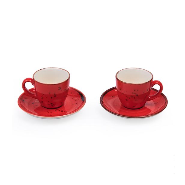  Tulu Porselen 12 Parça Kahve Fincan Seti - Kırmızı