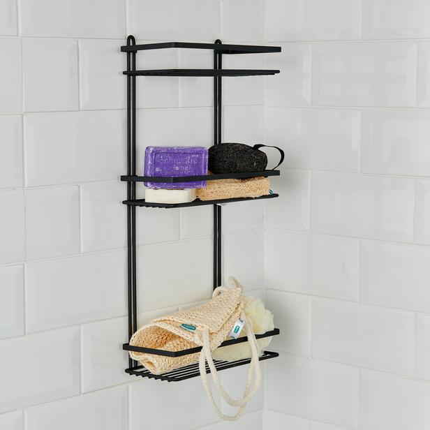 Suntel 3 Katlı Kancalı Banyo Rafı - Siyah