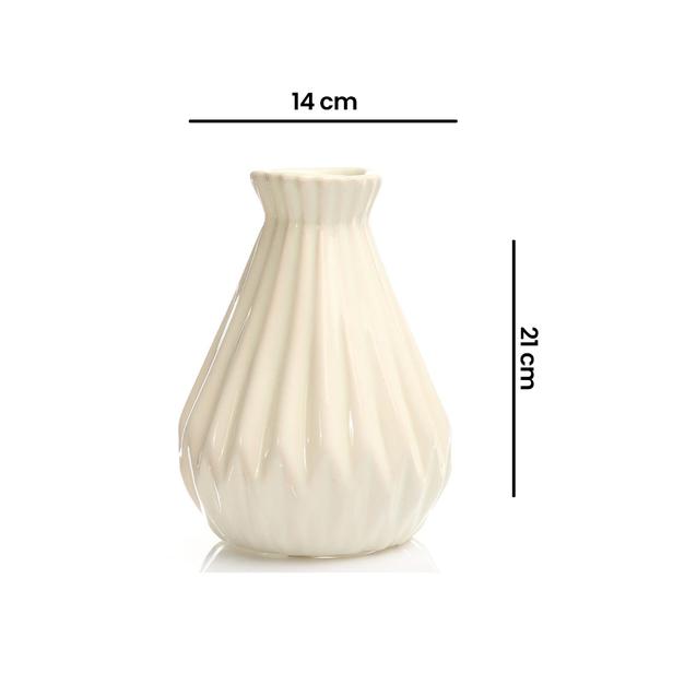  Carmen Soft Küçük Tırtıklı Vazo - Krem - 21x14 cm