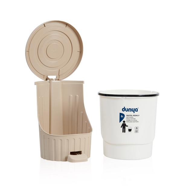  Plastik Dünyası Pedallı Çöp Kovası - Bej - 8 lt