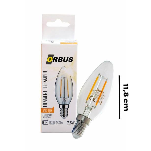  Orbus C37 4W Filament Bulb Clear E14 400Lm Ra80 220 - 240V/50Hz Ampul - 2700K Sarı Işık