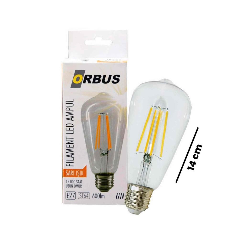  Orbus St64 6W Filament Bulb Clear E27 600Lm Ra80 220- 240V/50Hz Ampul - 2700K Sarı Işık