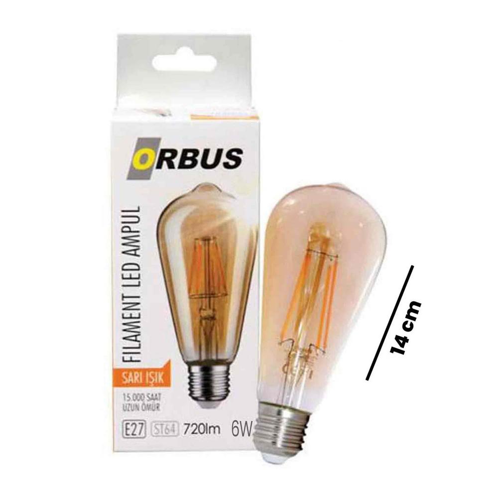  Orbus St64 6W Filament Bulb Amber E27 540Lm Ra80 220 - 240V/50Hz Ampul - 2200K Sarı Işık